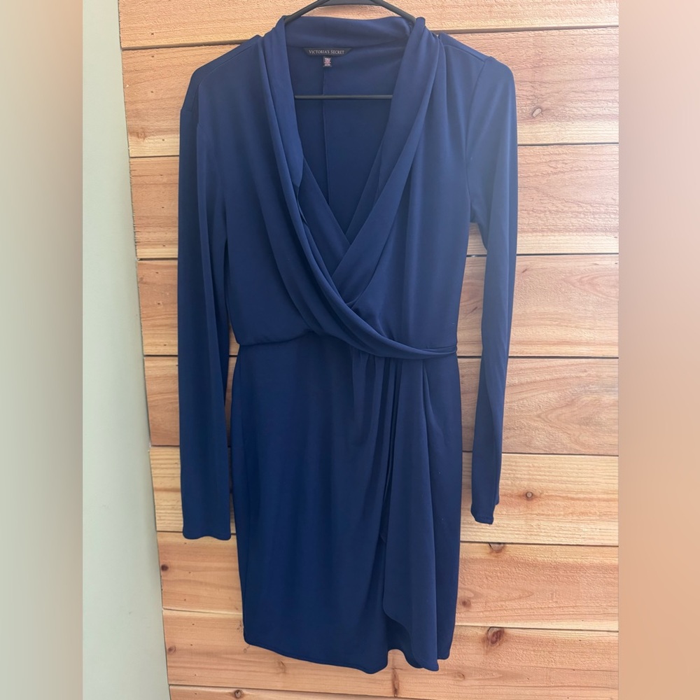 Victoria’s Secret Navy Wrap Front Long Sleeve Midi Dress
